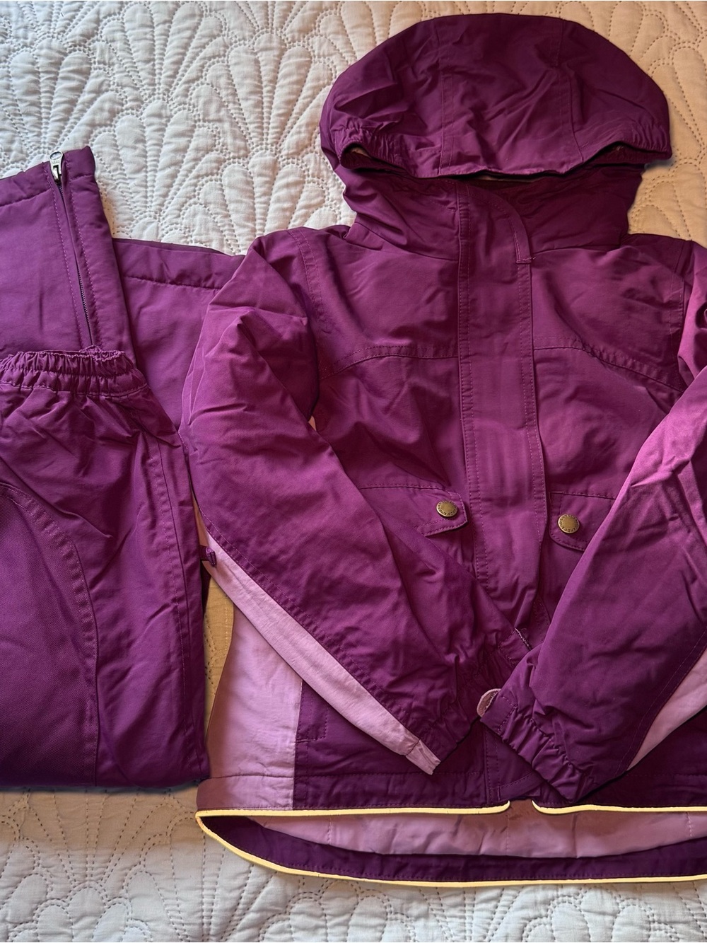 Lands End Kids Purple Hooded Winter Jacket and Snow Pants Set Size L 6